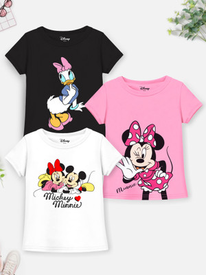 DISNEY BY MISS & CHIEF Girls Cartoon Cotton Blend Regular T Shirt(Multicolor, Pack of 3)