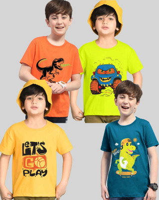 AOOSH Boys Printed Cotton Blend Regular T Shirt(Multicolor, Pack of 4)
