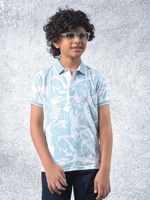 CRIMSOUNE CLUB Boys Self Design Cotton Blend Slim T Shirt(Blue, Pack of 1)