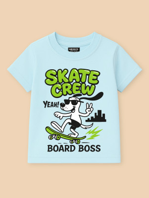 VEERUTEEZ Boys Printed Pure Cotton Regular T Shirt(Light Blue, Pack of 1)