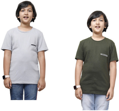 IndiWeaves Boys Solid Polyester Regular T Shirt(Multicolor, Pack of 2)