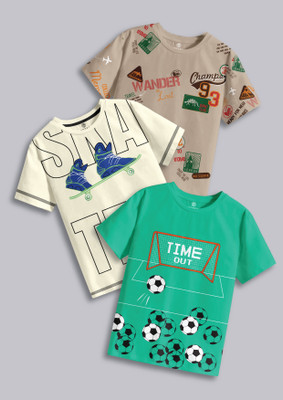 Codez Boys Printed Pure Cotton Regular T Shirt(Multicolor, Pack of 3)