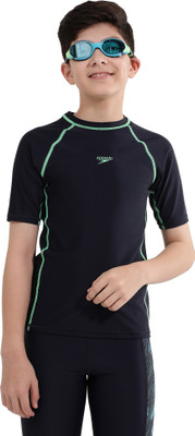 SPEEDO Boys Solid Polyester Regular T Shirt(Dark Blue, Pack of 1)