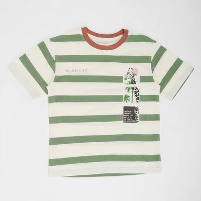 Pantaloons Junior Baby Boys Striped Cotton Blend Oversized T Shirt(White, Pack of 1)
