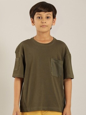 INDIAN TERRAIN Boys Solid Pure Cotton Regular T Shirt(Green, Pack of 1)