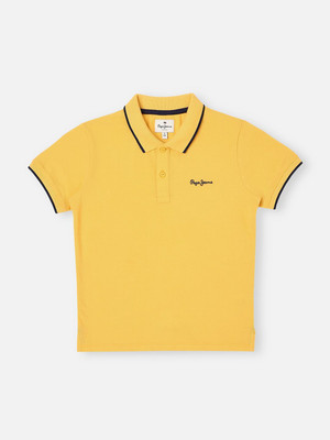 Pepe Jeans Boys Printed Cotton Blend Regular T Shirt(Yellow, Pack of 1)