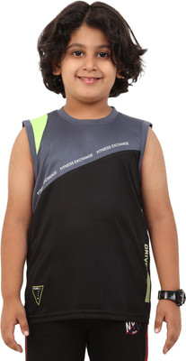 FTX Boys Colorblock Polyester Regular T Shirt(Black, Pack of 1)