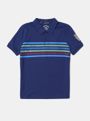 JOCKEY Boys Striped Cotton Blend T Shirt(Blue, Pack of 1)