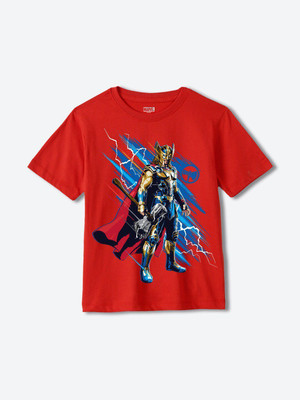 WYM TREND Boys Printed Cotton Blend Regular T Shirt(Red, Pack of 1)