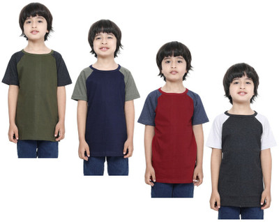 KAVYA Boys Solid Pure Cotton Regular T Shirt(Multicolor, Pack of 4)