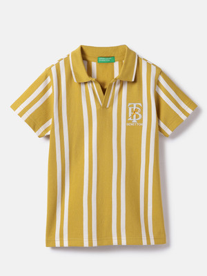 United Colors of Benetton Boys Striped Pure Cotton Regular T Shirt(Yellow, Pack of 1)