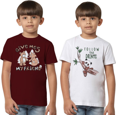 Texman Boys Printed Pure Cotton Regular T Shirt(Multicolor, Pack of 2)
