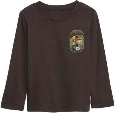GAP Baby Boys Graphic Print Organic Cotton Regular T Shirt(Brown, Pack of 1)
