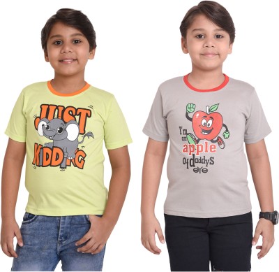 NEO GARMENTS Boys & Girls Solid, Animal Print, Graphic Print Pure Cotton T Shirt(Multicolor, Pack of 2)