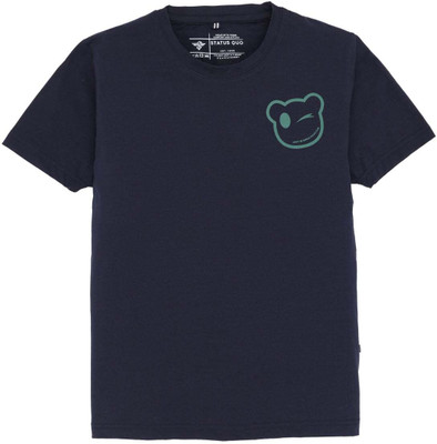 Status Quo Boys Printed Elastane, Cotton Blend Regular T Shirt(Light Green, Pack of 1)