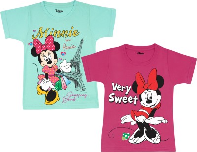 DISNEY BY MISS & CHIEF Girls Printed Cotton Blend T Shirt(Multicolor, Pack of 2)