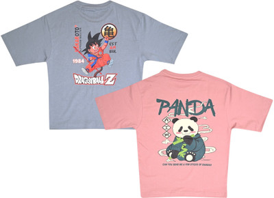 NeuVin Boys & Girls Printed Pure Cotton Regular T Shirt(Grey, Pink, Pack of 2)