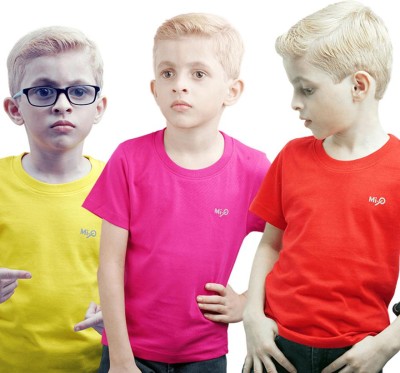 MiQ Boys Solid Pure Cotton Slim T Shirt(Multicolor, Pack of 3)