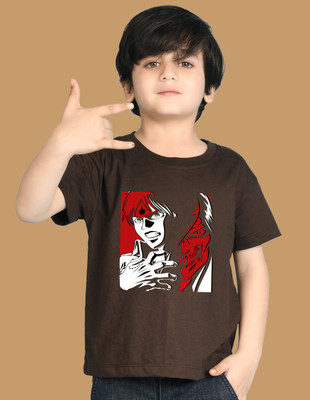 Nusyl Boys Graphic Print Cotton Blend Oversized T Shirt(Brown, Pack of 1)