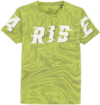 Status Quo Boys Printed Pure Cotton Regular T Shirt(Green, Pack of 1)