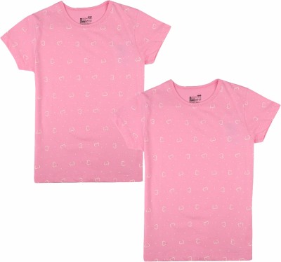 BodyCare Girls Solid Cotton Blend Regular T Shirt(Pink, Pack of 2)