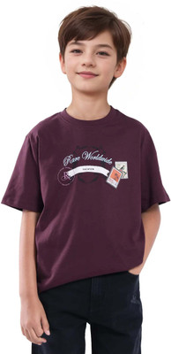 Rare Ones Boys Graphic Print Cotton Blend Regular T Shirt(Maroon, Pack of 1)