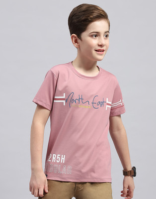 MONTE CARLO Boys Printed Cotton Blend Regular T Shirt(Pink, Pack of 1)