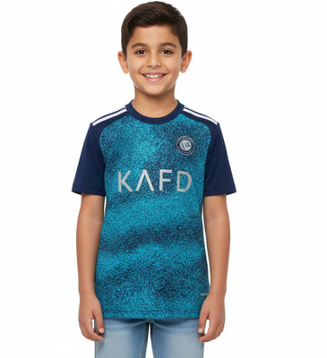 PRASEL Boys & Girls Printed Polyester Regular T Shirt(Blue, Pack of 1)