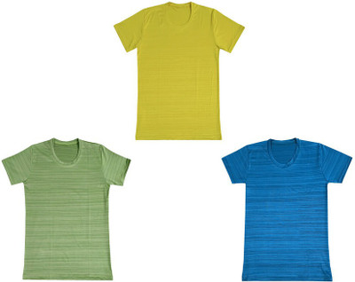 KAVYA Boys Striped Polyester Regular T Shirt(Multicolor, Pack of 3)