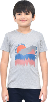 YOUMAA FAB Boys Graphic Print Cotton Blend Regular T Shirt(Grey, Pack of 1)