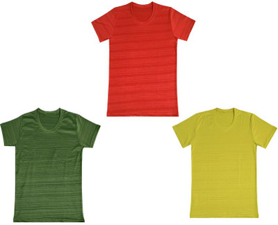 KAVYA Boys Self Design Polyester Regular T Shirt(Multicolor, Pack of 3)