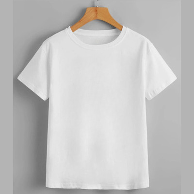 Adishri Boys & Girls Solid Polycotton Regular T Shirt(White, Pack of 1)