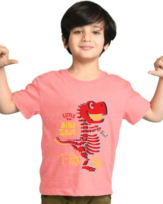 AOOSH Boys Animal Print Cotton Blend Regular T Shirt(Pink, Pack of 1)