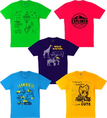 LIVAX COTTY Boys & Girls Printed Pure Cotton T Shirt(Light Green, Pack of 5)