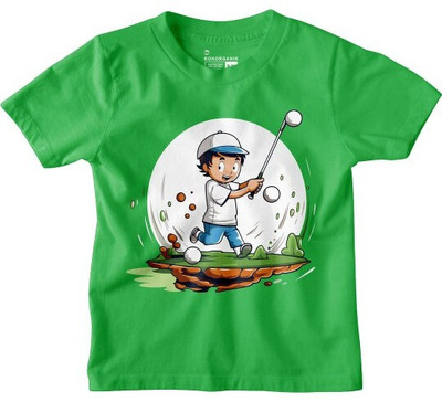 BonOrganik Boys Printed Pure Cotton Regular T Shirt(Green, Pack of 1)