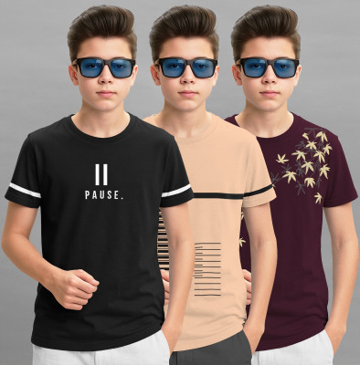TRIPR Boys Printed Cotton Blend Regular T Shirt(Multicolor, Pack of 3)