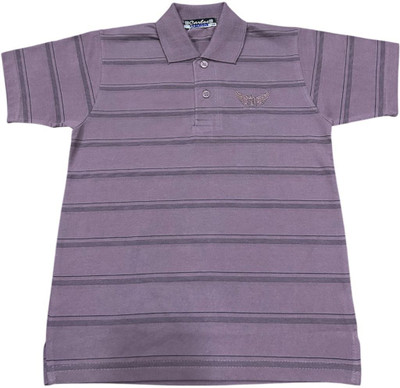 Carlos Boys Striped Cotton Blend Regular T Shirt(Purple, Pack of 1)