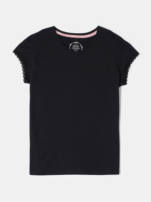 JOCKEY Girls Solid Pure Cotton Regular T Shirt(Black, Pack of 1)