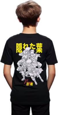 PUSHANKA Boys Graphic Print Pure Cotton Regular T Shirt(Black, Pack of 1)