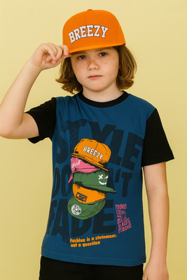 Color Bloom Boys Printed Cotton Blend Regular T Shirt(Blue, Pack of 1)