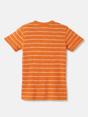 United Colors of Benetton Boys Striped Pure Cotton T Shirt(Orange, Pack of 1)