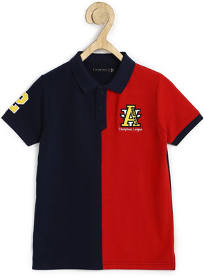 Alan Jones Boys Colorblock Cotton Blend Regular T Shirt(Dark Blue, Pack of 1)