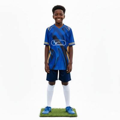 PRASEL Boys & Girls Printed Polyester Regular T Shirt(Blue, Pack of 1)