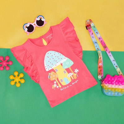 Pantaloons Baby Baby Girls Typography, Printed Pure Cotton Regular T Shirt(Pink, Pack of 1)