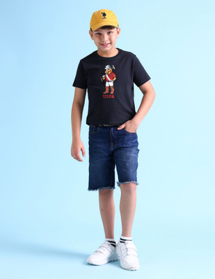 U.S. POLO ASSN. Boys Printed Pure Cotton Regular T Shirt(Blue, Pack of 1)