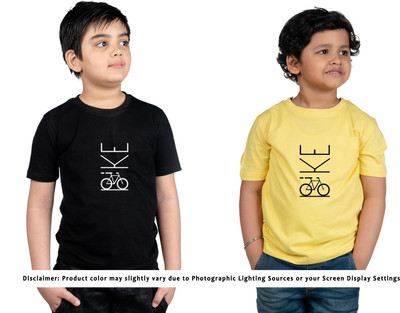 CHOMMBOOKA TRENDING Boys & Girls Printed Cotton Blend Regular T Shirt(Beige, Pack of 2)