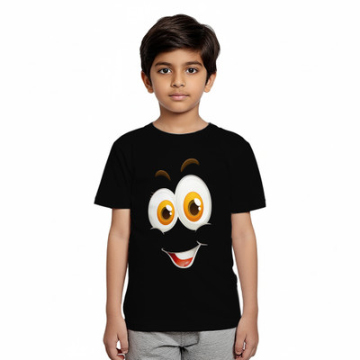 DEHCY Boys Graphic Print Pure Cotton Regular T Shirt(Black, Pack of 1)