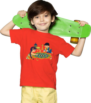MH FASHION TRENDS Boys Printed Polyester Oversized T Shirt(Red, Pack of 1)