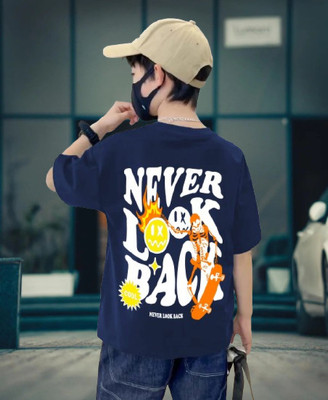 BuckleMen Boys Printed Pure Cotton Oversized T Shirt(Dark Blue, Pack of 1)