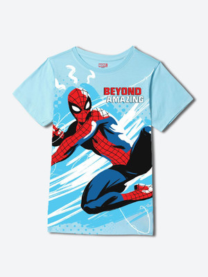 YK Marvel Boys Cartoon/Superhero Pure Cotton Regular T Shirt(Blue, Pack of 1)